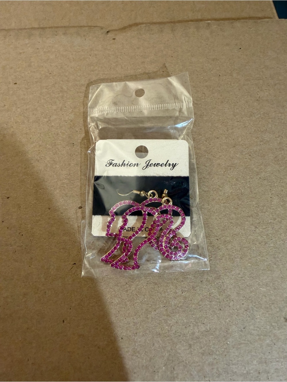 BARBIE Fashion Jewelry Pink Rhinestone Silhouette Earrings